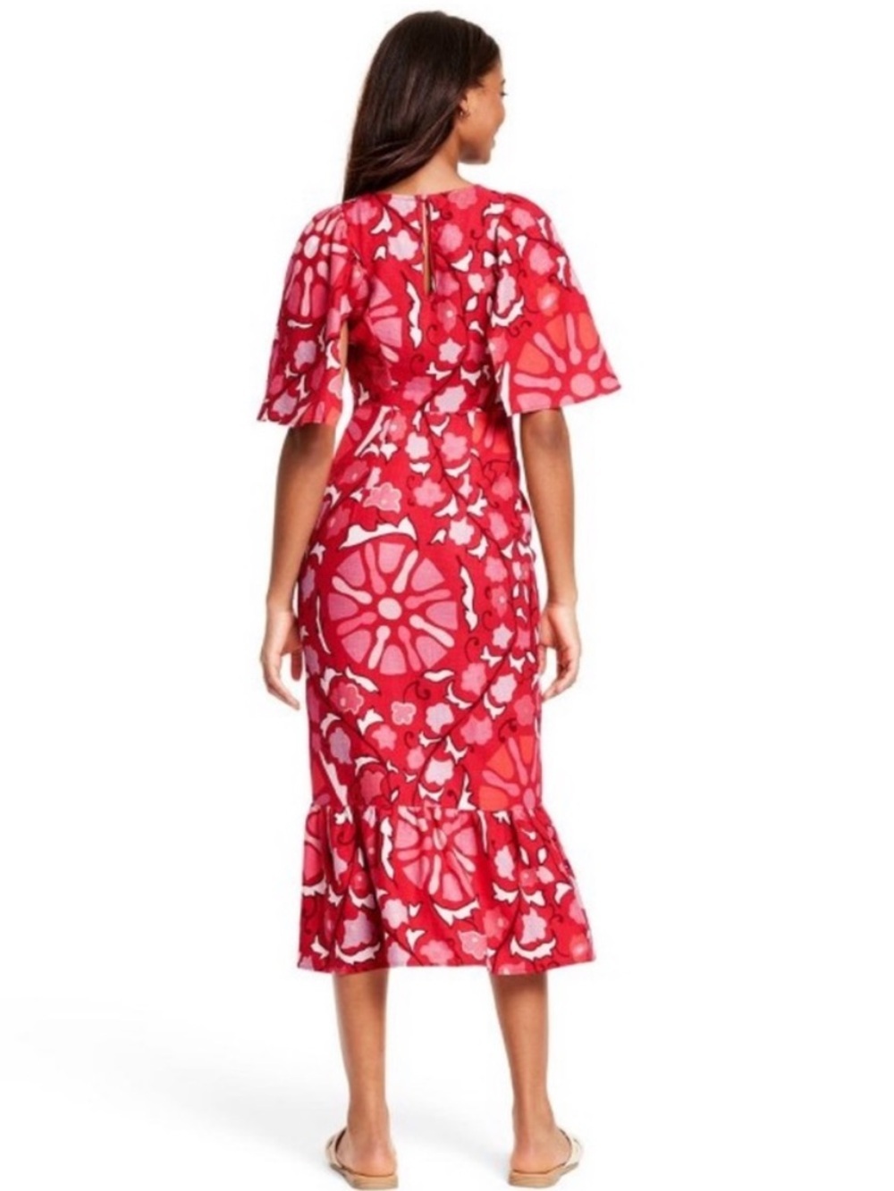Rhode X Target Large Zinnia Floral Print Bell Sleeve Midi Dress size 12 - Picture 3 of 9